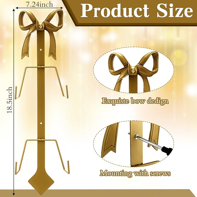 Zonon 2 Pack Gold Bow Plate Holder for Wall Bow Knot Iron Easel Display Rack Wall Mount Metal Plate Hanger Stand for Hanging Photo Frame Art Plaque for Cabinet Kitchen Counter Bar Cafe (18.5 x 7 Inch)