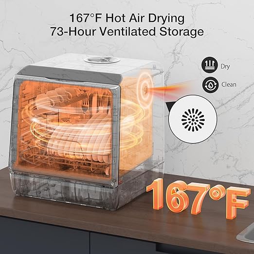 BLITZHOME Portable Dishwasher Countertop, WIFI Smart Dishwasher, Compact Dishwashers with 5L Built-in Water Tank, 6 Programs, 360° Dual Spray, High-Temp& Air-Dry Function, Fruit Cleaning