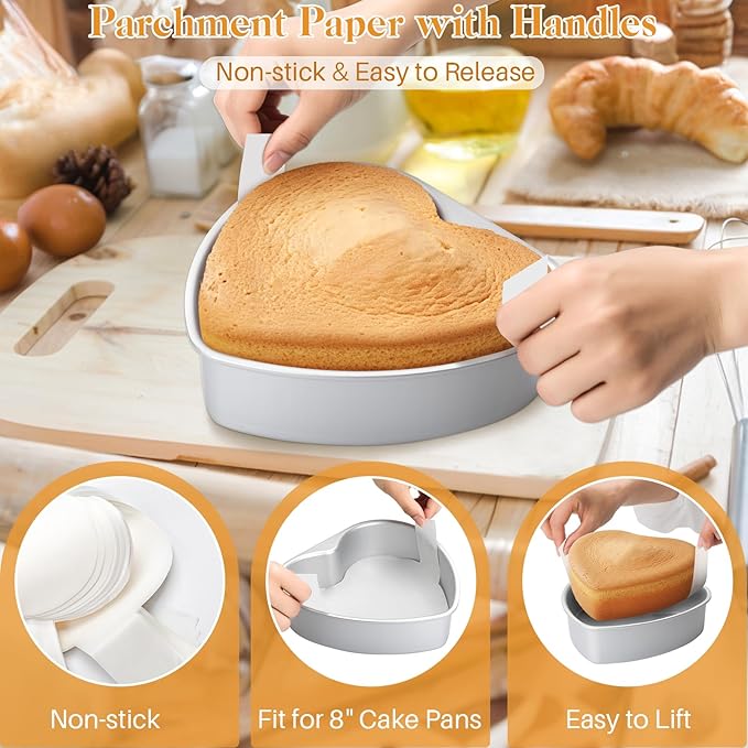 6 Inch Heart Shaped Cake Pan with 50 Pieces Parchment Paper,Non-stick Aluminum Heart Cake Pan Baking Tin for Birthday Wedding