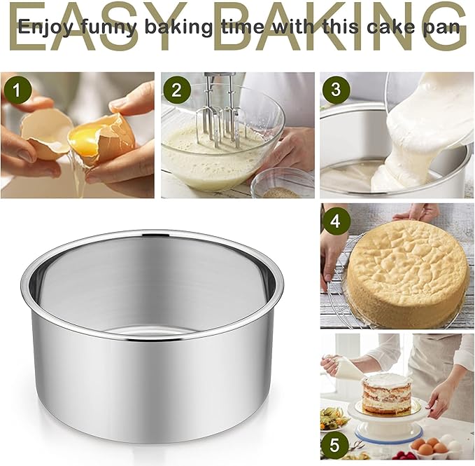 P&P CHEF 6 Inch Cake Pans Set, Round Baking Pan Stainless Steel Layer Birthday Wedding Cake Oven Pans, Non Toxic & Heavy Duty, Deep Side & Mirror Finish, Dishwasher Safe, (1Pc)