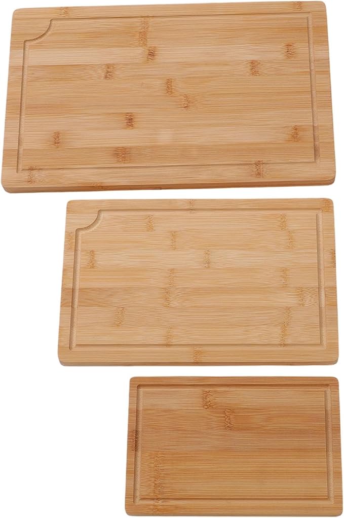 Bewinner Three Piece Wood Cutting Board Set | Smooth Cleaver Friendly Chopping Boards With Grooves And Inner Handles For Kitchen Serving