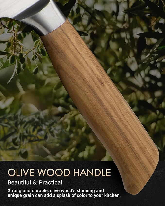 Mitsuharu 10" Butcher Knife, SHOMAN Series Curved Cimitar Breaking Knives, with Ergonomic Olive Wood Handle, German Steel Carving, Sharp Meat Slicing for Roast Ham with Case (Butcher Knife)
