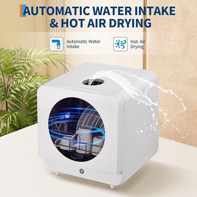 Portable Dishwasher Countertop with Large LED Display - No Plumbing Needed, 5 L Built-In Tank & Faucet Dual Inlet, Self-Priming Pump, 72℃ High-Temp Drying for Sanitizing, Compact for RV/Apartment/Dorm
