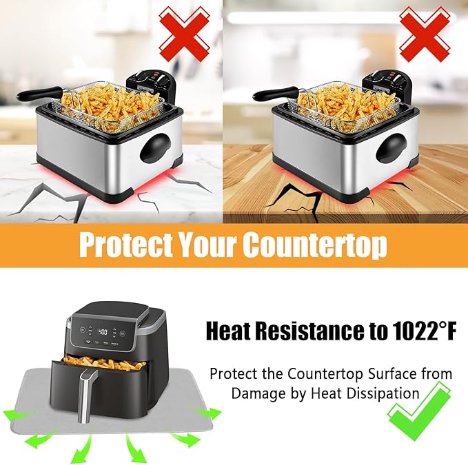 Heat Resistant Mat for Air Fryer,Deep Fryer,Oven,Gray 15x18in Hot Pads for Kitchen Counter Heat Protector,Deep Fryer Coffee Machine Accessories,Under Coffee Maker Mats for Quartz Countertop Protector