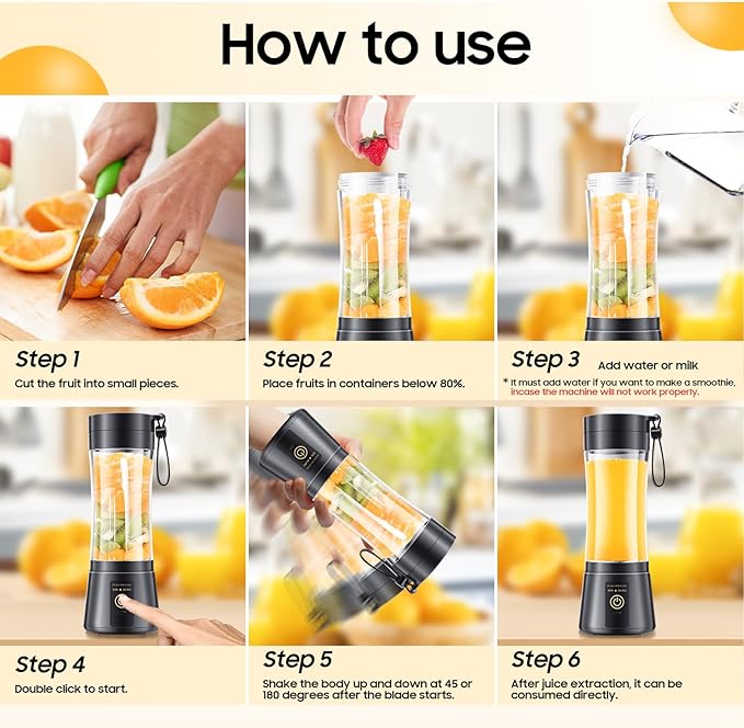 Portable Blender for Smoothies & Shakes - Cordless Personal Size Mini Blender with BAP Free Juice Cup, USB Rechargeable Suit for Sports/Picnic, Mother's Day