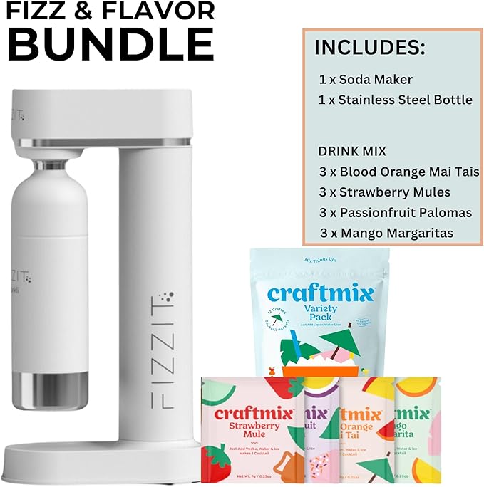 Fizzit Spärklï Carbonated Water Soda Maker | Stainless Steel Bottle | 12pk Drink Mix Variety Pack | FIZZ & FLAVOR BUNDLE
