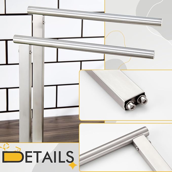 KOKOSIRI Hand Towel Holders Standing Towel Bars 2-Tier with Marble Base for Bathroom Vanity Countertop, Brushed Stainless Steel 15.7'' Height THS0007-BR