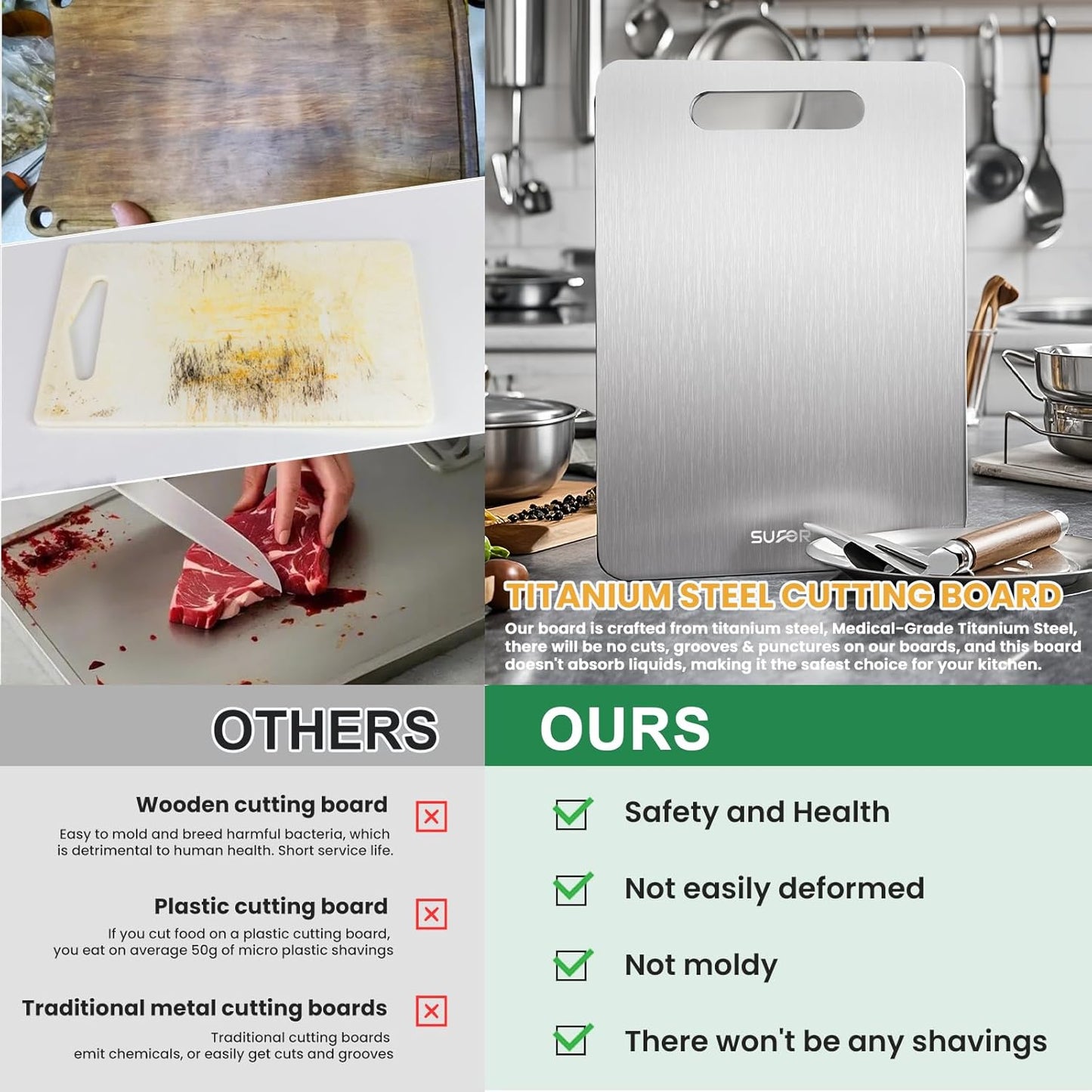 100% Pure Titanium Cutting Board for Kitchen - Dishwasher Safe,non toxic Chopping Board,Double-side Charcuterie Board For Kitchen Outdoor Camping,Housewarming Gifts for Friend(18 * 12)