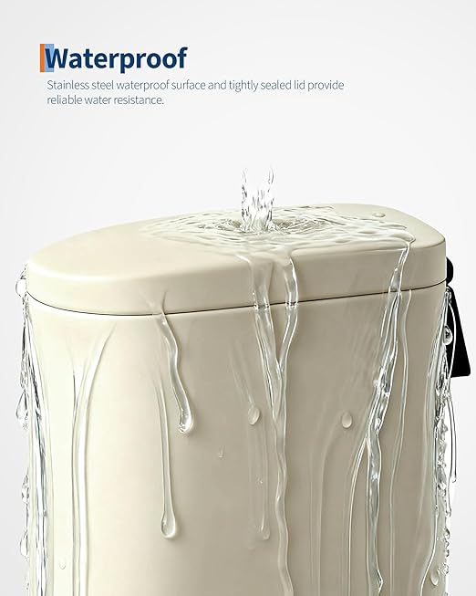 GarveeHome 2.6 Gallon Bathroom Trash Can, Space-Saving Slim Stainless Steel Step-On Garbage Bin with Soft Close Lid, Removable Inner Bucket for Bathroom & Bedroom, Sand Beige