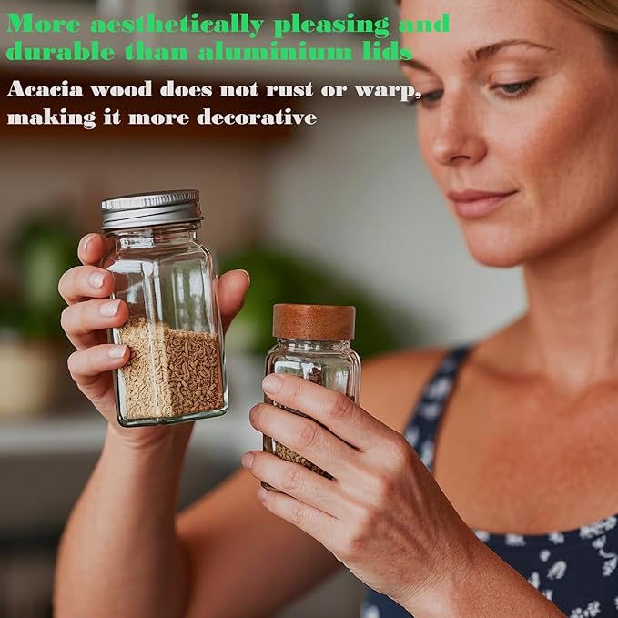 48 Pcs Spice Jar Lids Acacia Wood,Fits 4 Oz and 8 Oz Glass Spice Jars,For Square and Round Plastics Spice Jars,Jar Not Included (48)