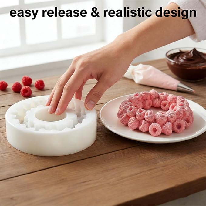 Raspberry Mold Silicone, 3D Berry Shaped Cake Pop Molds for Baking, Realistic Raspberry Rings Mousse Mold for Chocolate, Candy, Fondant, Soap Making, Non-Stick Easy Release Pastry Decorating Tool