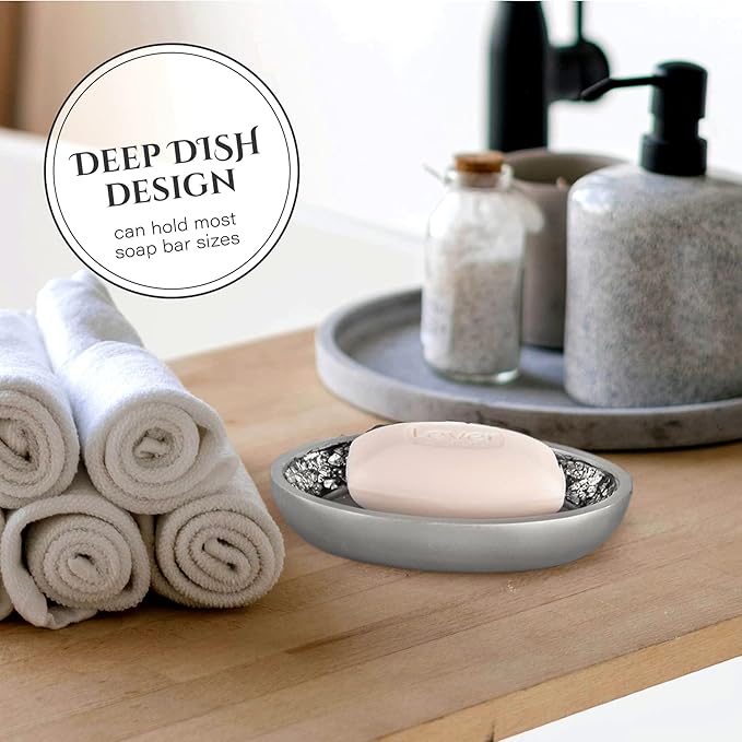 Creative Scents Crackled Glass Silver Bathroom Accessories Set - 6 Piece Bathroom Set Includes: Toilet Brush and Holder Set, Tissue Box Cover, Toothbrush Holder, Soap Dispenser, Soap Dish & Tumbler