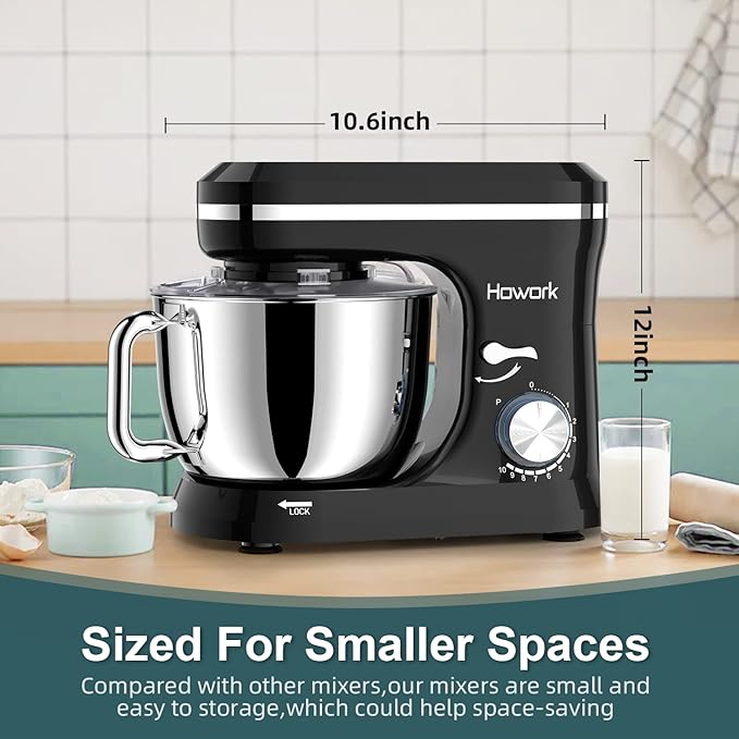 Stand Mixer Electric, 10+p Speeds With 6.5QT Stainless Steel Bowl,Dough Hook, Wire Whip & Beater,for Most Home Cooks(Black)