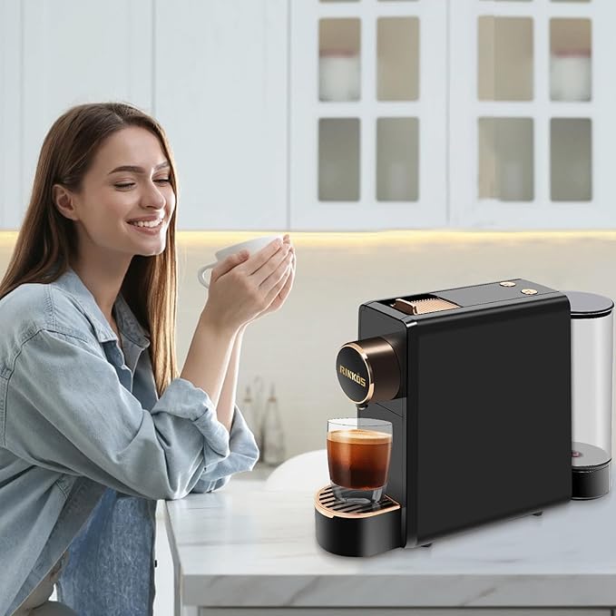 Espresso Machine Compatible with Nespresso Original Capsules, 20 Bar High Pressure Single Serve Coffee Maker, Programmable Mini Pod Coffee Machine with 18oz Tank for Espresso & Lungo - Black