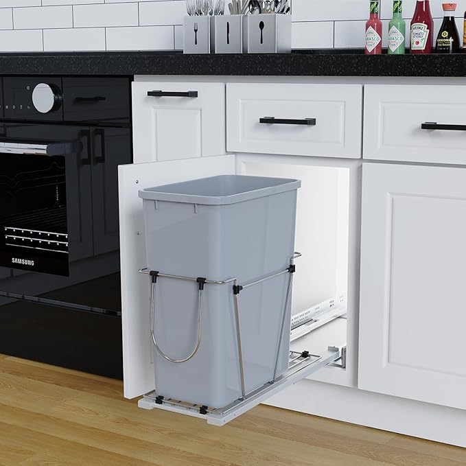 35QT Pull Out Trash Can for Under Sink Storage, Adjustable Sliding Drawer System, Doesn't Include Door Fittings (35 qt)
