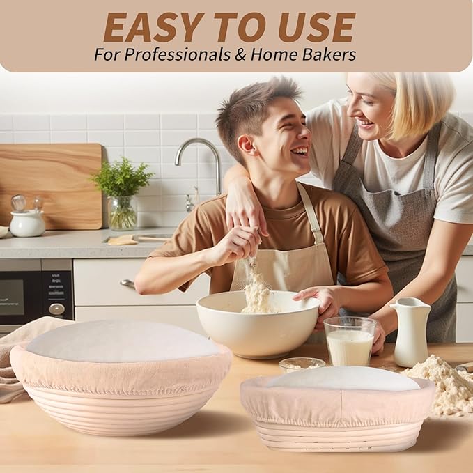 Banneton Proofing Basket Set - 9-inch Round and 10-inch Oval Bread Baking Supplies, Sourdough Tools & Bread Making Accessories for Artisan Baking