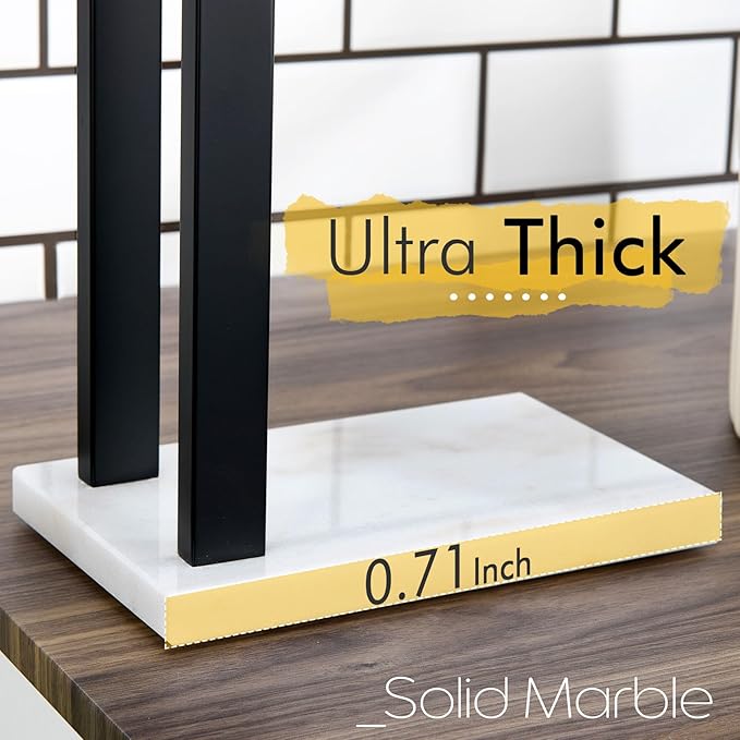 KOKOSIRI Hand Towel Racks Stand Towel Holder 2-Tier with Marble Base for Bathroom Vanity Countertop, Matte Black Stainless Steel 15.7'' Height THS0007-BK