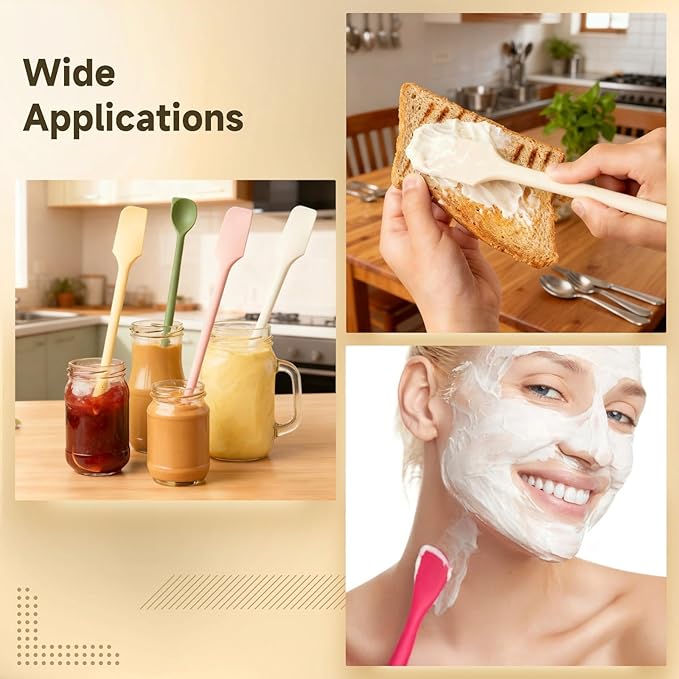 24 Pcs Silicone Spatula Set, Dual Head Mini Spatulas with Long Handle, Makeup Scraper Spatula for Kitchen, Easy to Clean, Multiple Colors
