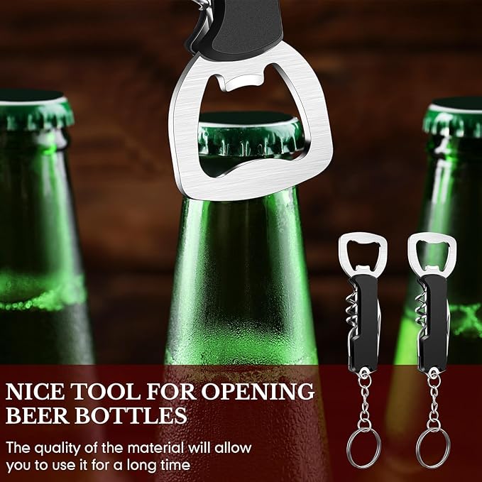 Ziliny 24 Pcs Bottle Opener Keychain Bulk Wine Bottle Beer Opener Keychain 3.27" Stainless Steel Corkscrew Waiter Corkscrew Wine Keyring Gifts for Christmas Bar Party Wedding Home (Black)