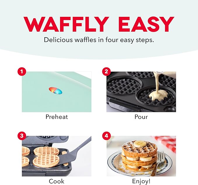 Dash Multi Mini Waffle Maker - Makes Four Waffles at Once for Family Breakfasts - Dual Nonstick Heating Plates & Easy-Release Surface - Compact & Fast-Heating - Graphite