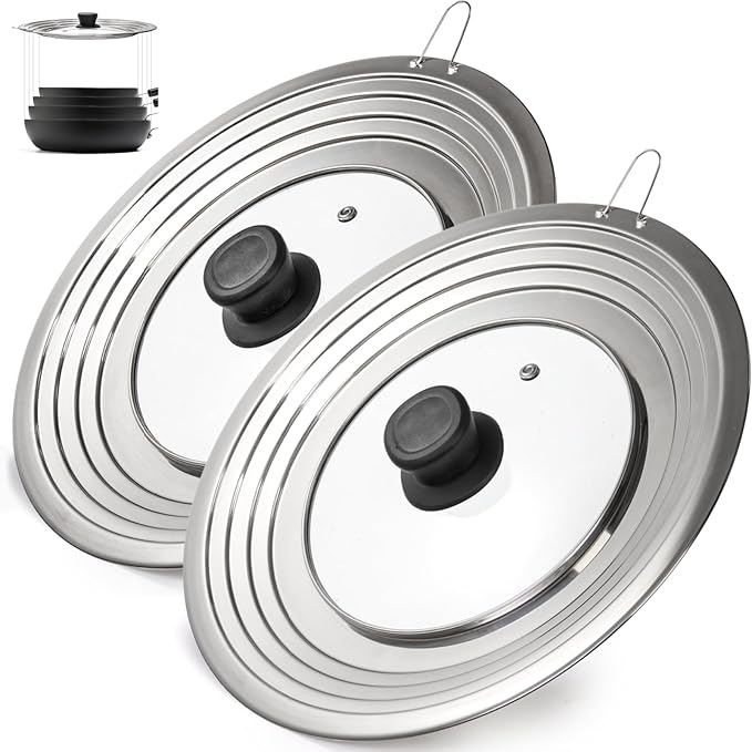 WRINGKIT 2 Pack Universal Lids for Pots Pans, Stainless Steel Replacement Frying Pan Cover with Heat Resistant Knob, Heavy Duty Skillets Cover, Fit 9, 10 Inch Cookware