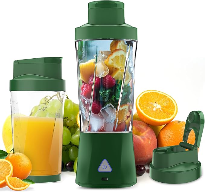 Portable Blender, 360W Personal Blender for Shakes and Smoothies for Kitchen, 24 Oz BPA Free Traveling Juicer Cup and Lid with 6 Blades, Self Cleaning Portable Juicer for Kitchen/Travel/Gym, Green