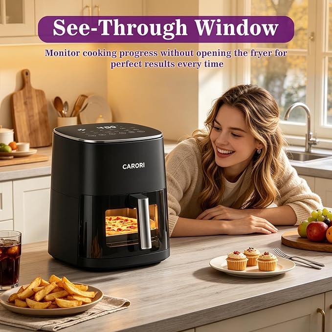 6Qt Air Fryer with Viewing Window, 12 Preset, Large Capacity, 400℉ Max Crisp, 1700W Quick Even Easy Meals, Nonstick Dishwasher Safe Basket, Bake Roast Dehydrate Reheat