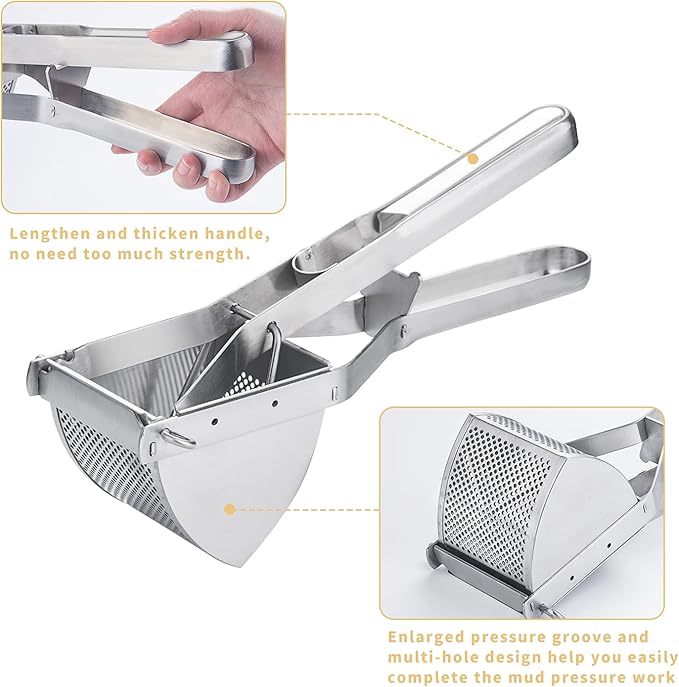 Potato Ricer Good Grip, Potato Masher Stainless Steel Professional Masher Kitchen Tool Fruit Press Baby Food Masher