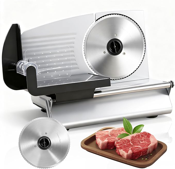 SUPER DEAL Premium Electric Food Meat Slicer - 7.5inch Stainless Steel Blade Home Kitchen Deli Meat Food Vegetable Cheese Cutter - Thickness Adjustable - Spacious Sliding Carriage - Easy to Clean