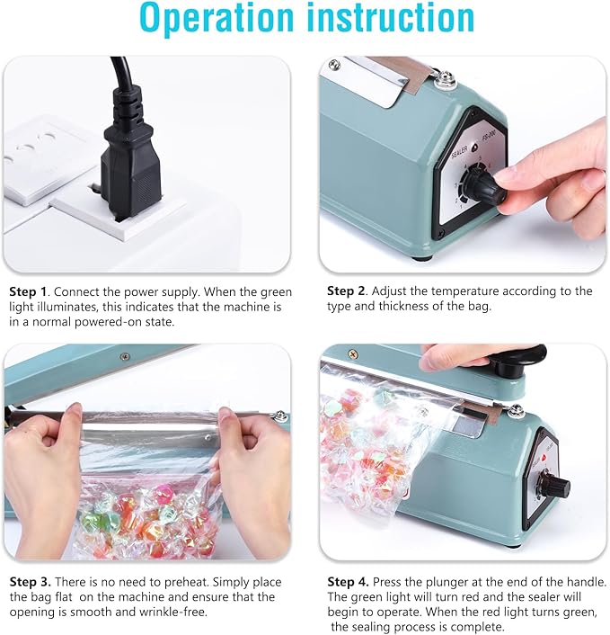 METRONIC Impulse Sealer 8 inch, Manual Heat Sealer Machine for Plastic Bags, Shrink Wrap Bag Sealers Heavy Duty Sealing Machine With Repair Kit (Blue)