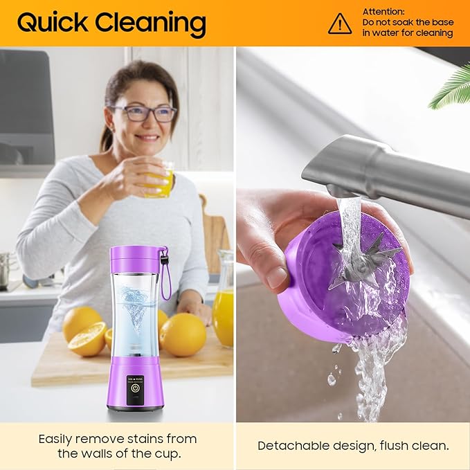 Portable Blender for Smoothies & Shakes - Cordless Personal Size Blender with 6 Blades, 380Ml Juice Cup, Lightweight & Rechargeable, Freshly Squeezed for Picnic/Sports/Office, Mother's Day
