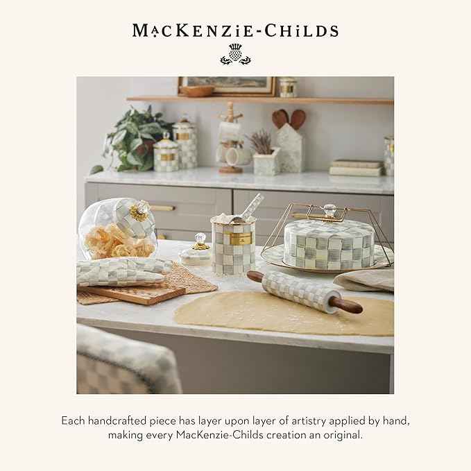 MACKENZIE-CHILDS Tall Enamel Vase, Unique Flower-Vase Decor for Living Room, Gray-and-White Sterling Check