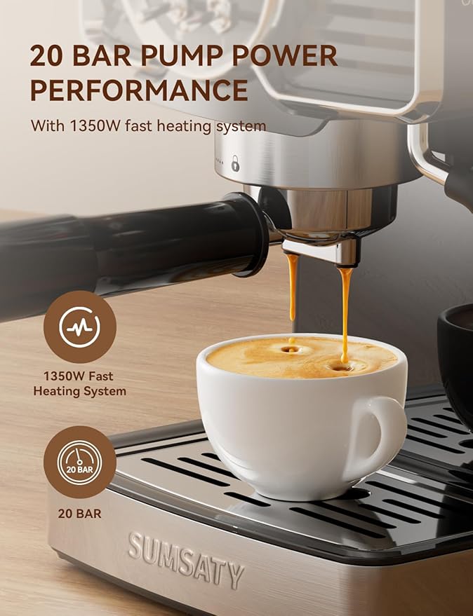 SUMSATY Espresso Machine 20 Bar Espresso Maker with Milk Frother Steam Wand, Professional Expresso Machine for Home Cappuccino & Latte Maker, Retro Coffee Maker with 61oz Water Tank, Black