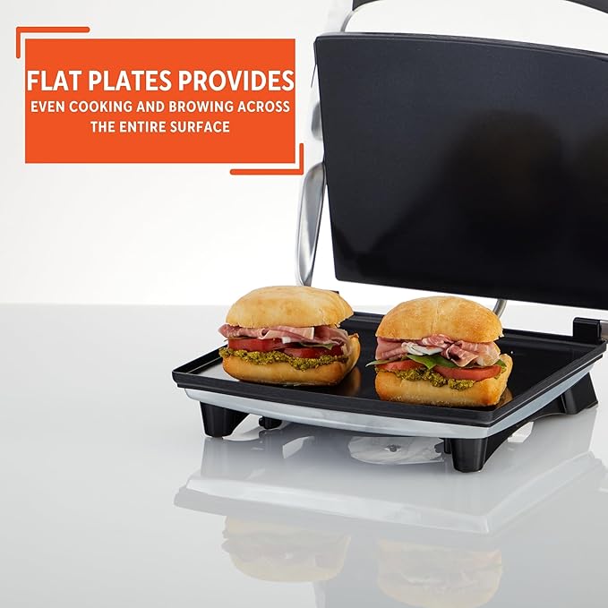 IMUSA 12x10in Stainless Steel Electric Panini Press with Temperature Control, Nonstick Plates for Sandwiches, Grilled Paninis, Quesadillas, and More