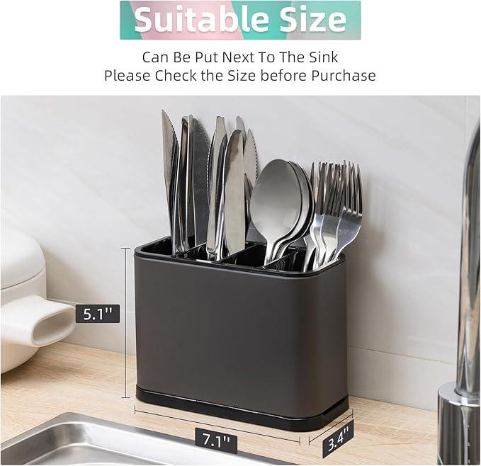 LIBODOUR Utensil Holder,Stainless Steel Caddy Counter,Spoon holder,4 Compartments Silverware Caddy,Capacity Flatware Spoon Fork Tool Cutlery Holder(Grey)