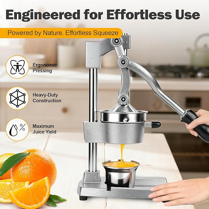 Manual Citrus Juicer, Hand Press Lemon Squeezer - Heavy Duty Cast Iron Juicer Press with Stainless Steel Cone, Efficient for Orange Lime Lemon, Easy to Clean GRAY