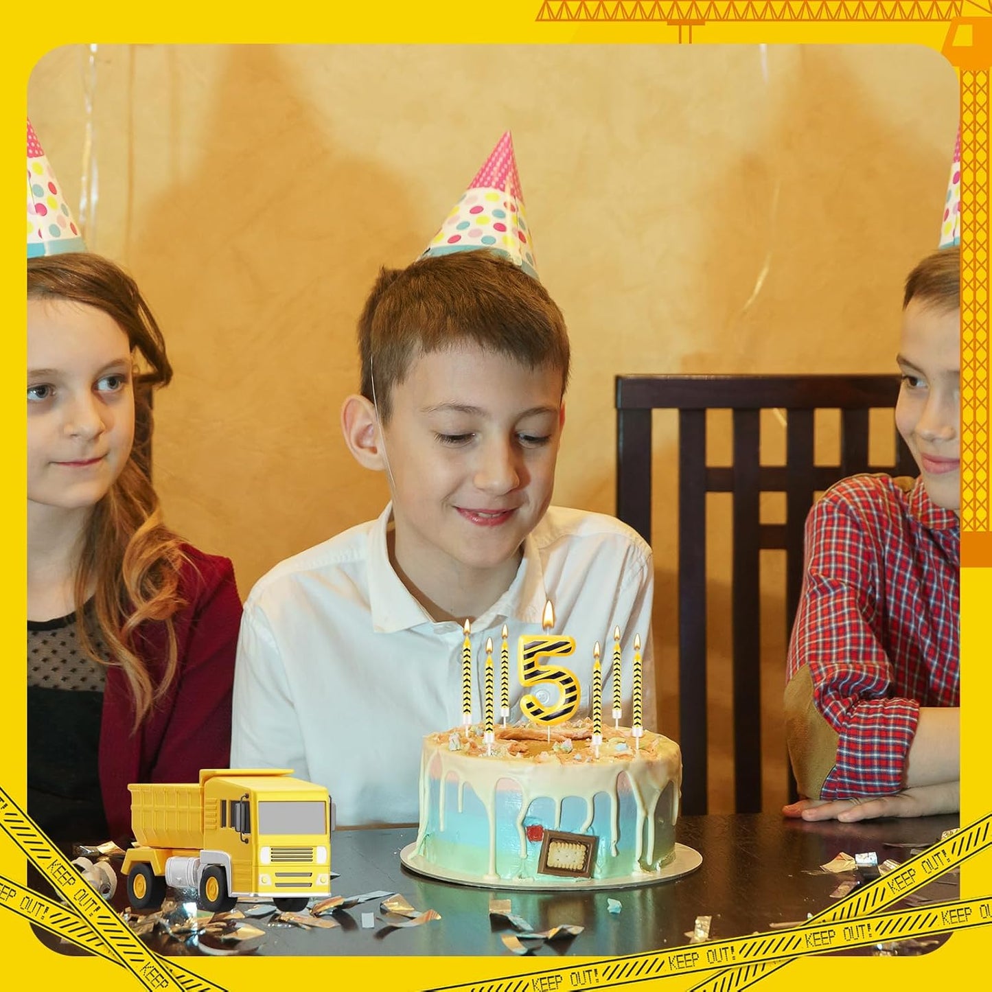 13 Pcs Construction Themed Birthday Candles Set Yellow and Black Number 5 Candle Cake Topper for Construction Party Decoration Supplies (Number 5)