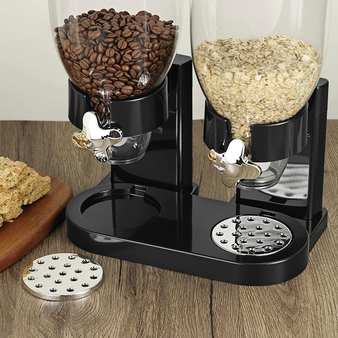 QWORK Double Dry Food Dispenser, 2L Capacity Each, Dry Cereal Grain Dispenser, Keeps Ingredients Fresh