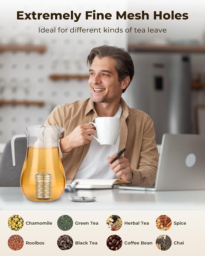 HOUSE AGAIN Tea Infuser for Loose Leaf Tea, Extra Fine Mesh Tea Strainers, 304 Stainless Steel with Chain Hook, Loose Leaf Tea Steeper for Brew Tea Spices & Seasonings, Geometric Design