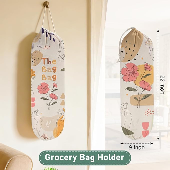 2PCS Boho Plastic Bag Holder for Kitchen Essentials, Reusable Hanging Grocery Bag Organizer, Washable Large Grocery Trash Garbage Bags Storage Dispenser Boho Kitchen Decor-07