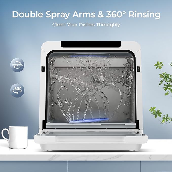 EUHOMY Countertop Dishwasher, 8 Programs Portable Dishwasher with 5L Built-in Water Tank and Inlet hose, No Hookup Needed, Mini Dishwasher with Self Clean/Baby Care/Air Dry, for Apartments, RVs, White