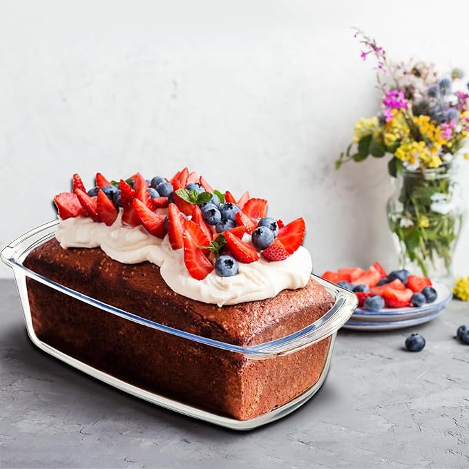 4 Piece Glass Loaf Pan Set with Lids - Stackable 1.9 QT/62oz/1800ML Glass Bread Baking Dish Microwave and Oven Safe - Loaf Pans For Baking Bread, Cakes