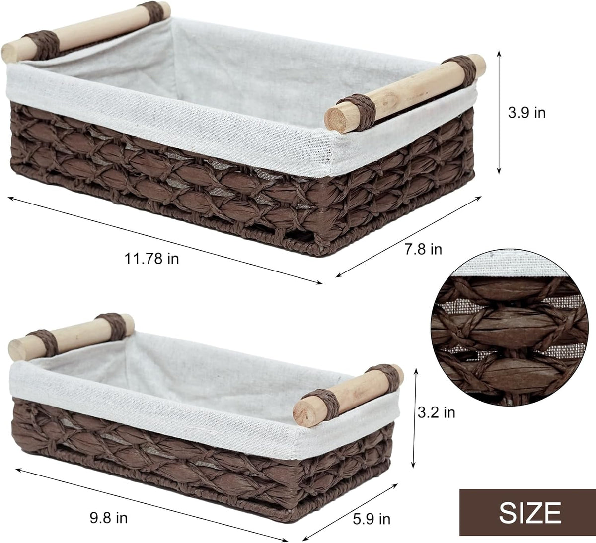 Storage Basket Wicker Baskets for Organizing with Handle Decorative Storage Bins for Countertop Toilet Paper Storage Basket for Toilet Tank Top Small Baskets Set (Set of 2)