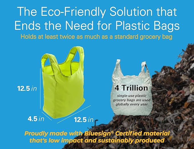 Sturdy Reusable Grocery Bags Foldable and Washable - Made From RipStop Nylon Hold 50lbs - Designed in USA Reusable Shopping Bags Inside a Compact Pod with Carry Clip - 5 Pack in Green