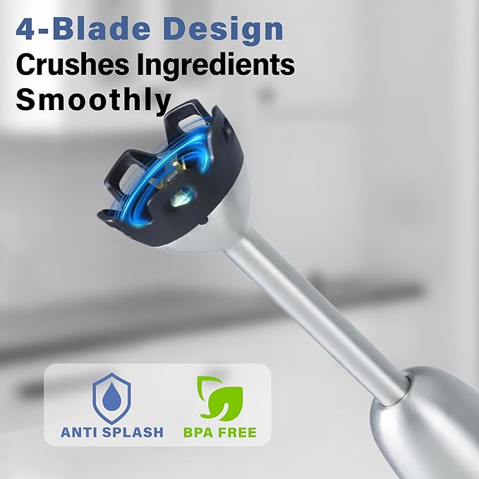 REVOTRA Immersion Blender Handheld, 6 in 1 Hand Blender, 12 Speed Stainless Steel Immersion Blender, Whisk, Chopper, Beaker, Beaters, Milk Frother
