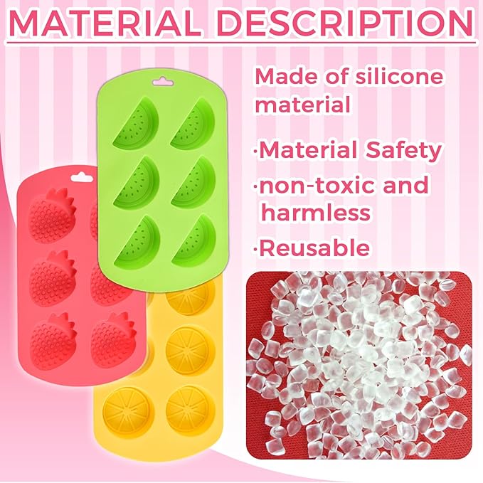 3 Pack 3D Watermelon/Lemon/Strawberry Silicone Mold, Fruit Snack Molds for Candy Chocolate Gummy Making, Non-Stick Baking Mold for Jelly Soap Ice Cube Fondant
