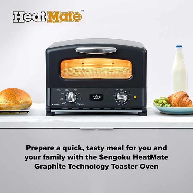 Countertop Toaster Oven, Compact Kitchen Appliance with Graphite Heating Technology, Black