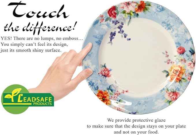 Tudor Royal 24-Piece Porcelain Round Dinnerware Set, Service for 6, Crimson Design, Summer Floral, Plates Bowls Mugs Dishes, Glossy, Premium Quality Tableware