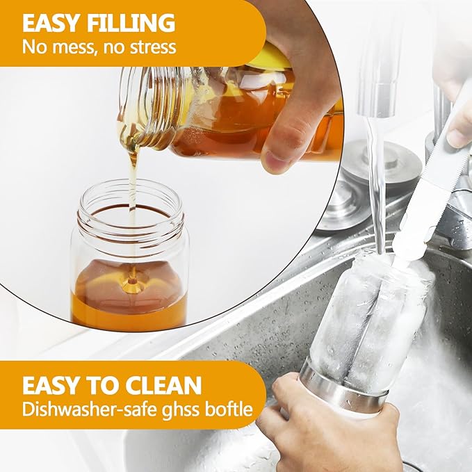 Glass Honey Dispenser,10 OZ Honey Pot with Handle,No Drip Honey Container Jar,Maple Syrup Dispenser,Ideal for Honey and Syrup,Black base