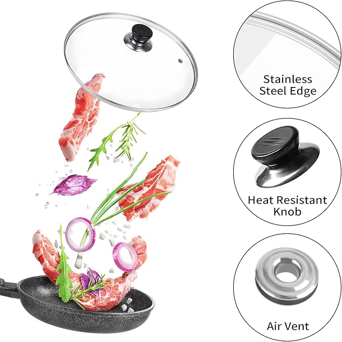 12 Inch Pan Lid, 12'' Frying Pan Lid, Tempered Glass Cast Iron Lids for Skillets, Fry Pan, Wok Pot (12 inch)